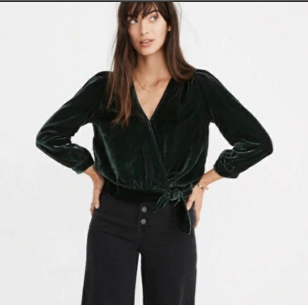 Madwell Green Velvet Wrap Blouse